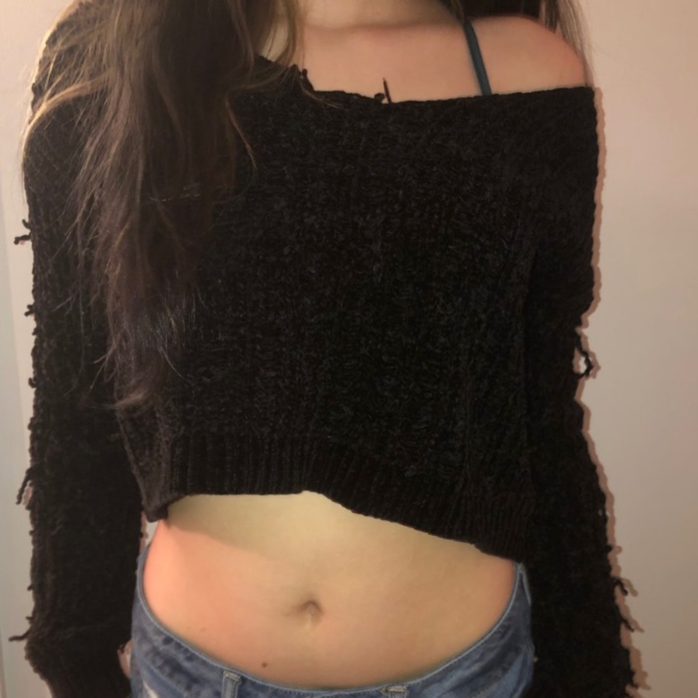 Cropped distressed sweater